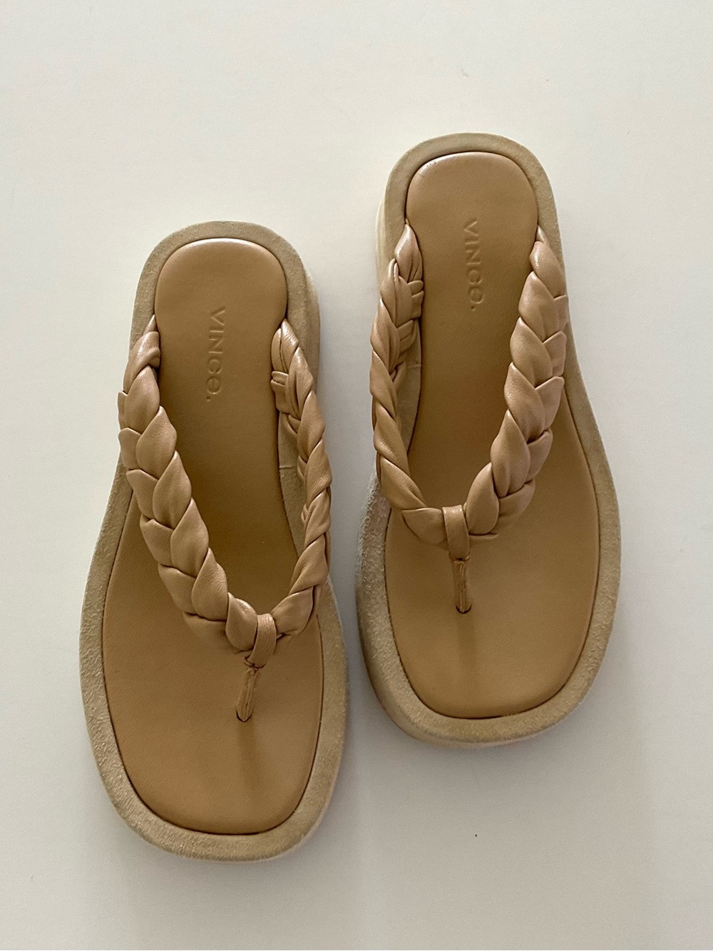 VINCE Nita Braided Leather/Suede  Platform Sandal in Tan Size 5.5